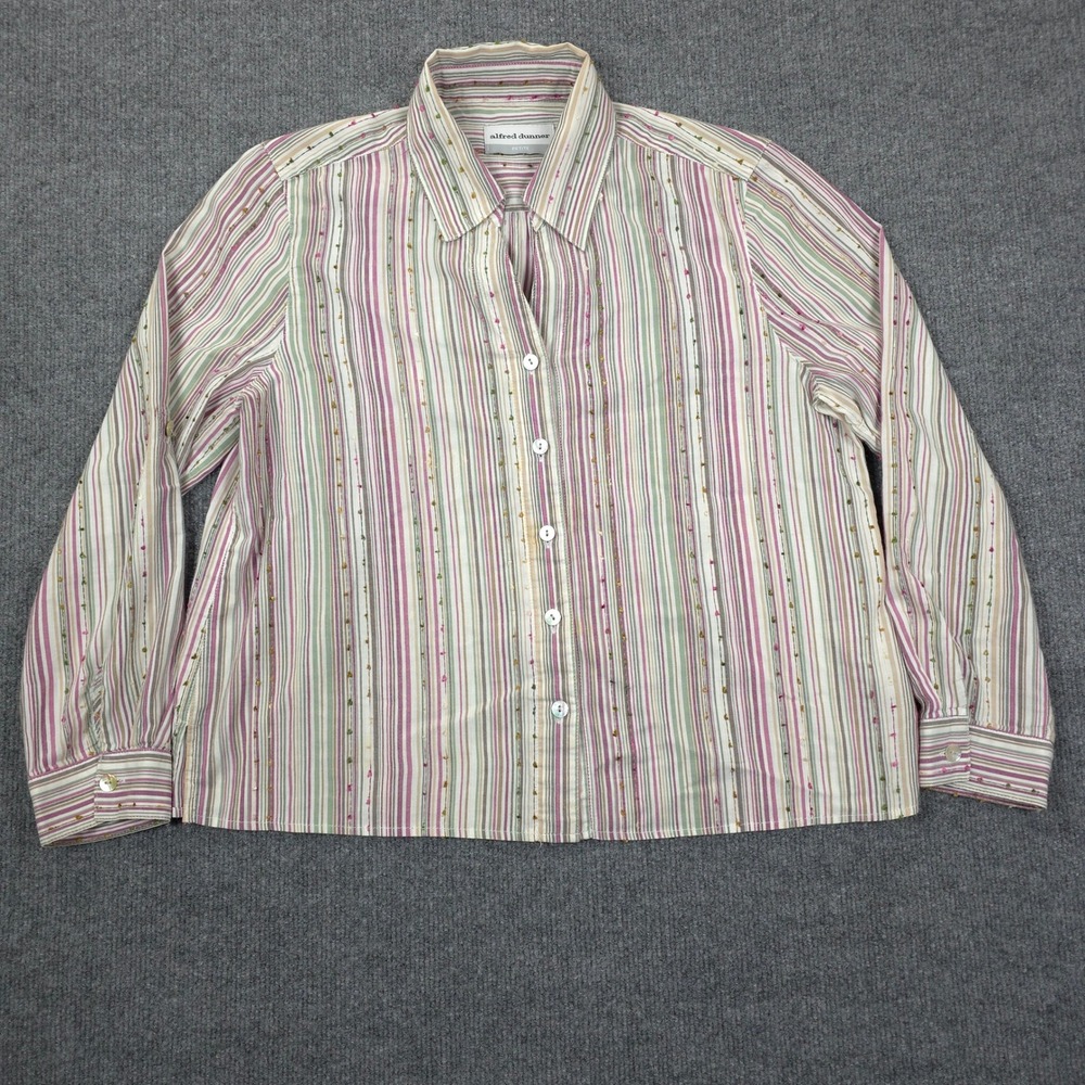 Alfred Dunner Button Down Shirt Womens 10P Multicolor Striped Cotton Blouse